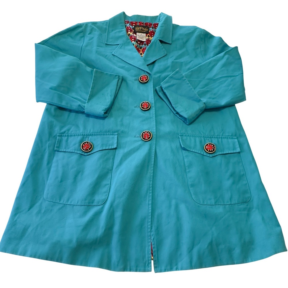 Bob Mackie Wearable Art Blue Ladybug Cotton Jacket Womens Medium whimsical